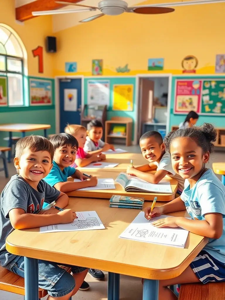 A photograph of an educational initiative by MOSAIC AZELLYS, depicting children and adults participating in a learning activity, with a focus on cultural education and personal enrichment, set in a welcoming and inclusive environment.