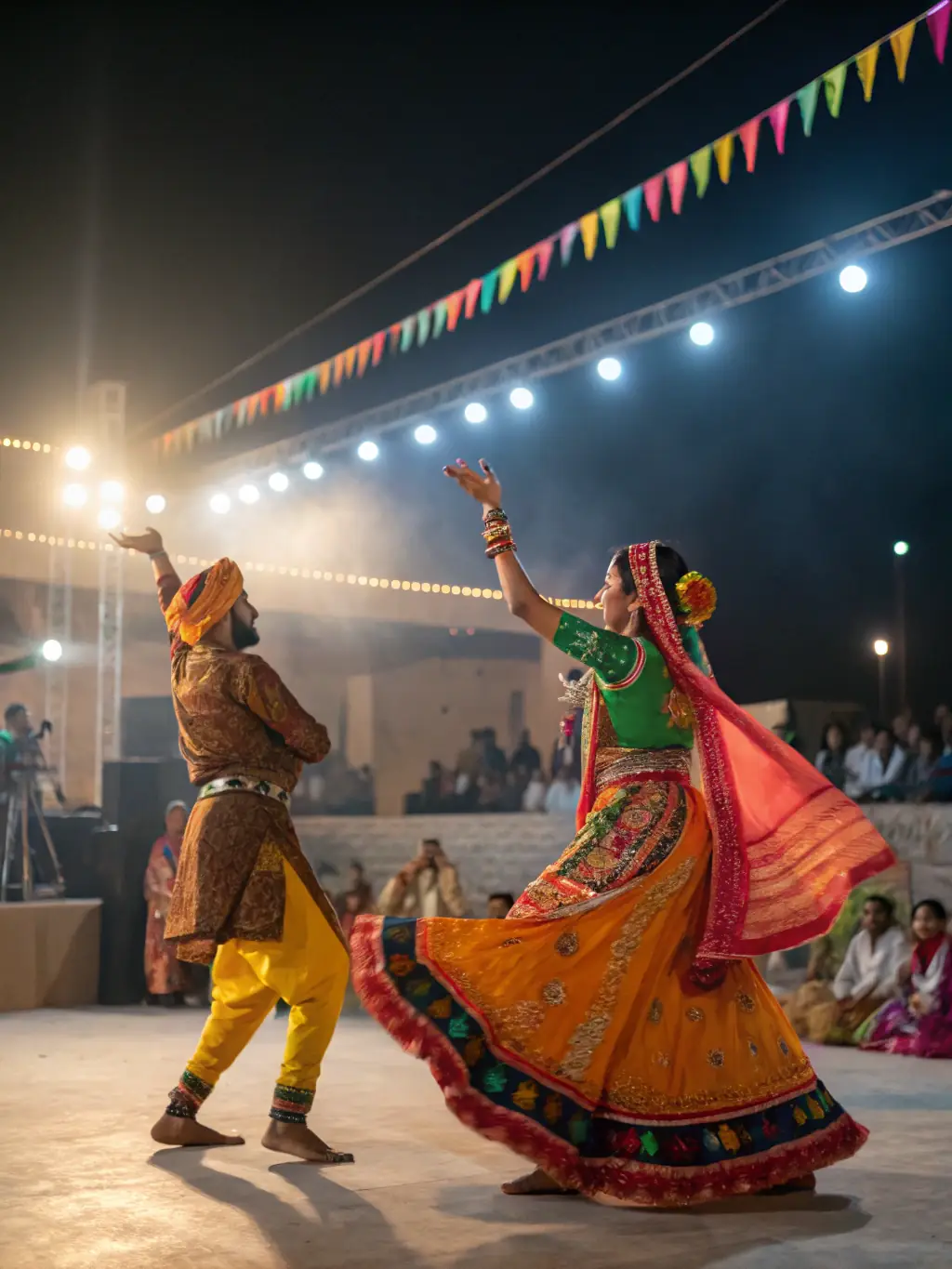 A dynamic image of a cultural festival organized by MOSAIC AZELLYS, featuring traditional music performances, dance, and diverse cultural displays, capturing the essence of cultural exchange and community celebration.