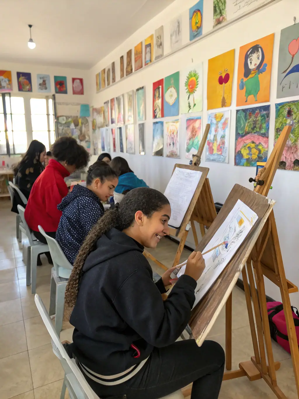 A photograph of children participating in an educational program focused on arts and culture, showing them learning about different art forms and historical traditions in an interactive setting.